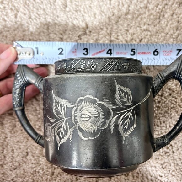 Antique Colonial Silver Company Quadruple Plate Victorian Etched Bee Floral Bowl - Picture 9 of 11